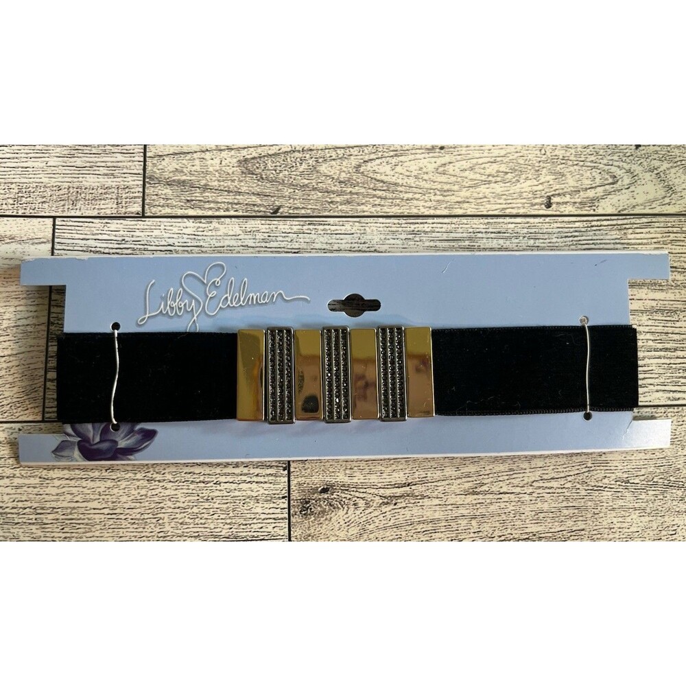 Libby Edelman Black Velvet Choker Necklace With Gold Tone Charms No Size